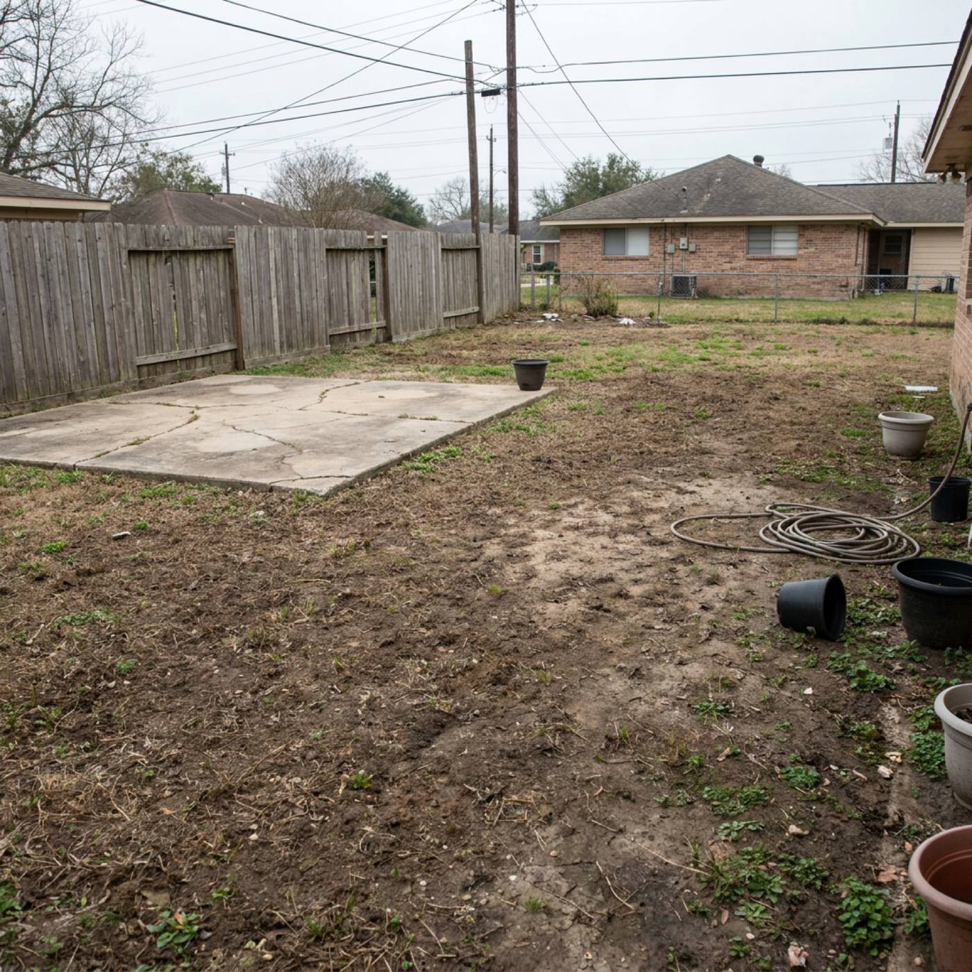 Bare Houston backyard before renovation