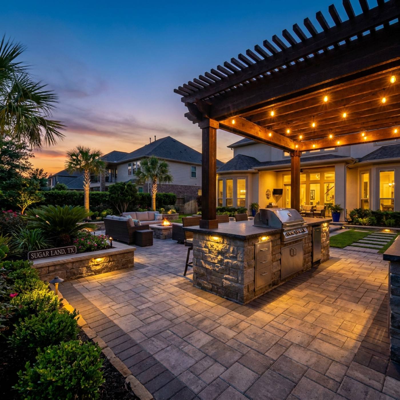 The Sugar Land Project — A blank new-build backyard designed and built into a complete outdoor living space.