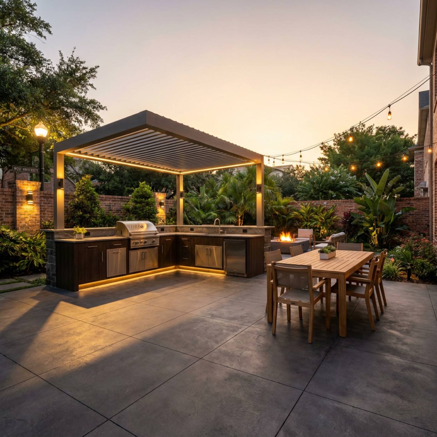 The West U Project — A tight West U lot where a compact kitchen and dining patio made the whole yard usable.